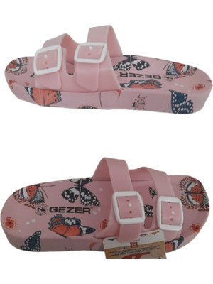 Gezer Kadın  Toz Pembe-Kelebekli Çift Tokalı Kaymaz Taban Günlük Yürüyüş Terlik