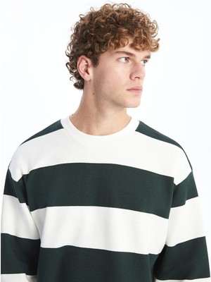 Xsıde Bisiklet Yaka Uzun Kollu Çizgili Erkek Kalın Sweatshirt