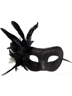 Go İthalat Siyah Renk Metalize Sim Görünümlü Parlak Tüylü Parti Maskesi 22X19 cm (4738)