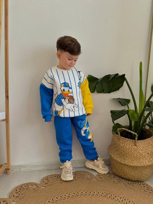 Sacro Kids Donald Duck Baskılı Eşofman-Sweatshirt 3 Iplik Şardonlu Kışlık Erkek Çocuk Takım