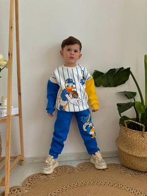 Sacro Kids Donald Duck Baskılı Eşofman-Sweatshirt 3 Iplik Şardonlu Kışlık Erkek Çocuk Takım