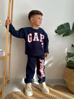 Sacro Kids Gap Spiderman Baskılı Eşofman-Sweatshirt 3 Iplik Şardonlu Kışlık Erkek Çocuk Takım