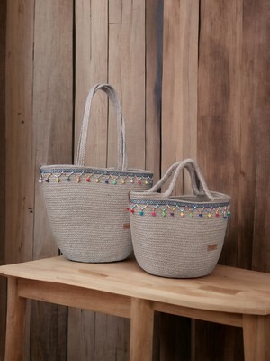 2 Li Hasır Omuz Çantası El Çantası Plaj Çantası Handmade Tasarım Tarz Moda El Emeği