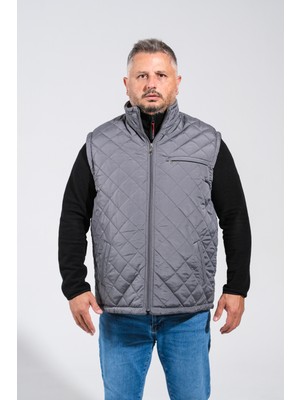 Derin Mavi Kapitone Desenli Içi Polarlı 5 Renk Battal Dahil 9 Beden Kışlık Yelek