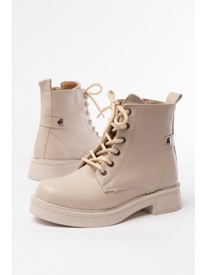 02-2003 Bej Bağcıklı Fermuarlı Günlük Kadın Bot