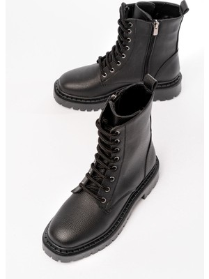  Siyah Luna Bağcıklı Fermuarlı Günlük Kadın Bot Bayan BOT1101-22