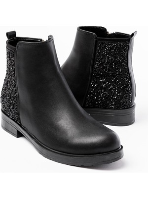 Siyah Taş Aksesuarlı Fermuarlı Günlük Kadın Bot Bayan BOT165-212