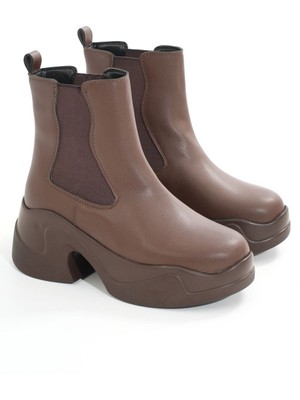 Kahverengi Yüksek Tabanlı Lastikli Günlük Kadın Bot Bayan BOTFZ-2400