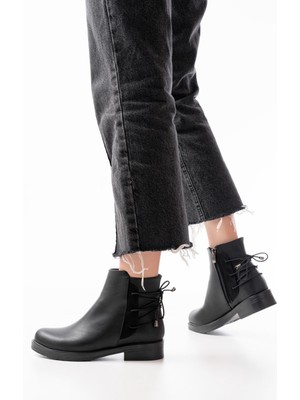 Arda Siyah Arka Bağcık Aksesuarlı Fermuarlı Günlük Kadın Bot Bayan BOT165-209
