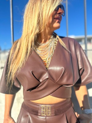 EXP18473 Vegan Deri Bluz