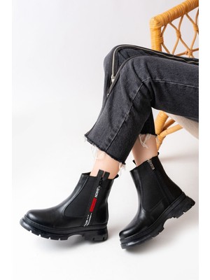 Siyah Fashion Aksesuarlı Fermuarlı Günlük Kadın Bot Bayan BOTASM-086