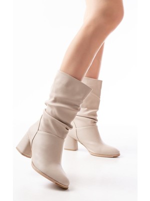 Bej Topuklu Körüklü Günlük Kadın Bot Bayan BOTRS-2430
