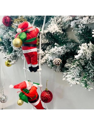 Kuzey Oyuncak 70 cm 2li Merdivene Tırmanan Noel Baba Yılbaşı Süsü Yılbaşı Çam Ağacı Süsleri Vitrin Noel Süsleri