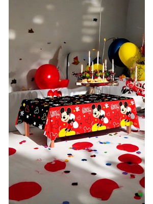 VibeHome Mickey Mouse Temalı 120 x 180 Masa Örtüsü - Doğum Günü Parti ve Eğlenceli Etkinlikler Için