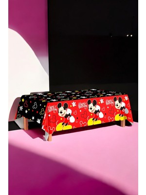 VibeHome Mickey Mouse Temalı 120 x 180 Masa Örtüsü - Doğum Günü Parti ve Eğlenceli Etkinlikler Için