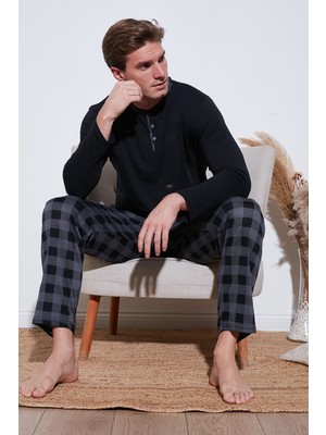 Buratti Ekoseli Pamuklu Regular Fit Uzun Kollu Pijama Takımı Erkek Pijama Takımı 60961005