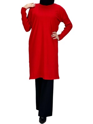 ottomanwear.com Rayon Kollu Merserize Triko Tunik Kırmızı OTW118