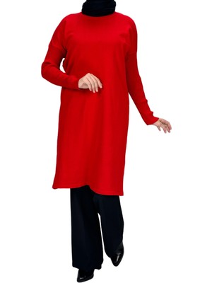 ottomanwear.com Rayon Kollu Merserize Triko Tunik Kırmızı OTW118