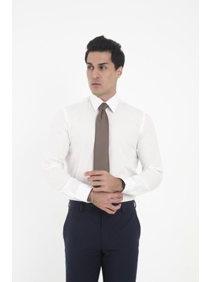 Brianze Krem Kravat Yaka Slim Fit Gömlek