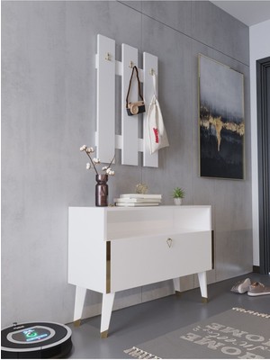 Myniture Home & Living Festival Portmanto - GP1004-1 - Gold Parlak Beyaz