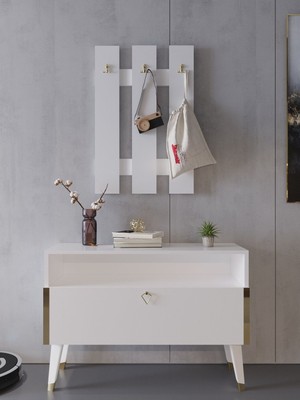 Myniture Home & Living Festival Portmanto - GP1004-1 - Gold Parlak Beyaz