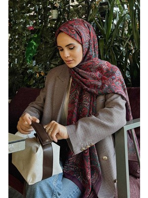 Madame Polo Merve Korkut Mystic Collection Kırmızı Etnik Desenli Kadın Şal Yüksek Kalite