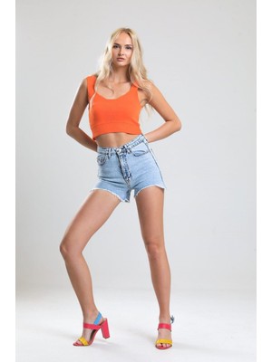 Pass&Pass 2050 Kadın Püsküllü Paça Jeans Denim Kot Şort