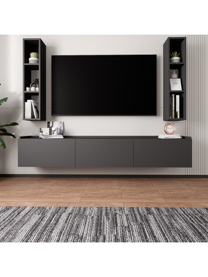 Lifedeco Tv Ünitesi Antrasit Kapaklı Duvara Monte 2 Raflı LD-3000-GF2R