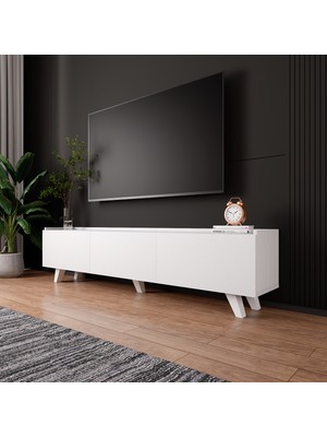 Lifedeco Tv Ünitesi Beyaz Kapaklı Ayaklı LD-3001-BA