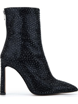 Tamer Tanca Kadın  Deri Siyah Topuklu Bot 891 283 Bn Bot SK24-25 Sıyah Taslı