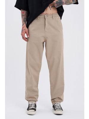 Erkek Basic Solid Bej Jean Pantolon