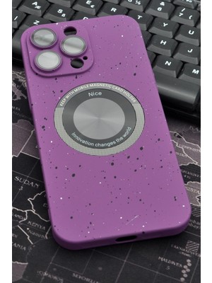 NOVKA Phone Accessories  iPhone 14 Pro Max Uyumlu Mor Benekli Desenli Ince Sert Kapak Kılıf Kamera Lens Korumalı