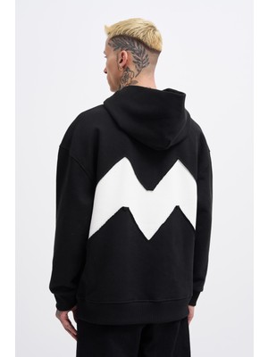 Erkek M Shaped Pactwork Siyah Hoodie