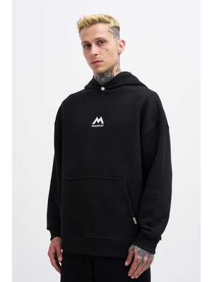 Erkek M Shaped Pactwork Siyah Hoodie