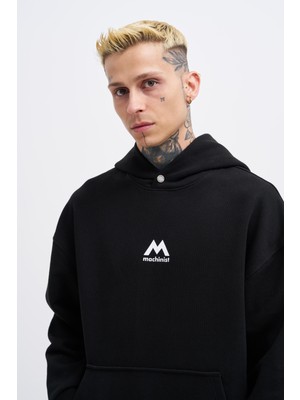 Erkek M Shaped Pactwork Siyah Hoodie