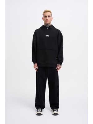 Erkek M Shaped Pactwork Siyah Hoodie