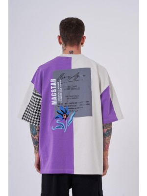 Machinist Erkek Nakkaş Levni Baskılı Oversize Mor Gri Tişört