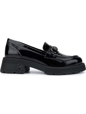 Tamer Tanca Kadın  Deri Siyah Rugan Loafer Ayakkabı 33 2005-1 Bn Ayk SK24-25 Sıyah Rgn