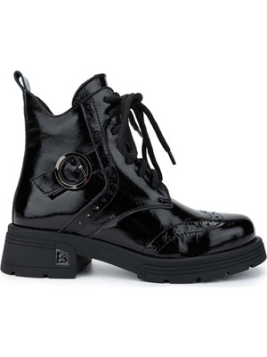 Tamer Tanca Kadın  Deri Siyah Rugan Casual Bot 33 2032 Bn Bot SK24-25 Sıyah Rgn