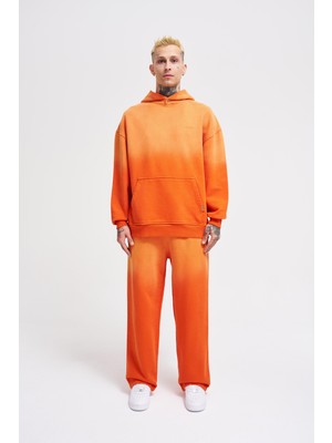 Erkek Gradient Yıkamalı Turuncu Hoodie