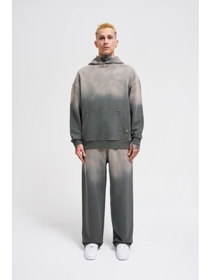 Erkek Gradient Yıkamalı Haki Hoodie