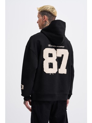 Erkek Contrast Patchwork Siyah Hoodie