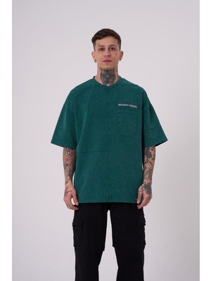 Machinist Erkek Denim Pocket Yıkamalı Oversize Yeşil Tişört