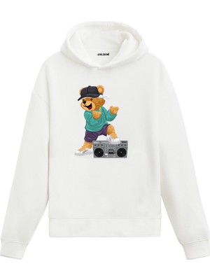 Colermi Hip Hop Dansı Kadın ve Erkek Sweatshirt Pamuklu Baskılı Ayıcıık Tasarım Hoodie Doğum Günü Hediyesi Pamuklu Ayıcık Tasarım Kapşonlu Sevgiliye Ayıcık Baskılı Kapşonlu Sweatshirt