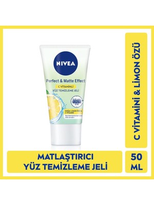 Nivea Yüz Temizleme Jeli Perfect&matte 50ml, C Vitamini, Limon Özü, Matlaştırıcı Etki, Parlama Kontrolü