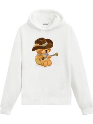 Colermi Country Ayıcık Kadın ve Erkek Sweatshirt Pamuklu Baskılı Ayıcıık Tasarım Hoodie Doğum Günü Hediyesi Pamuklu Ayıcık Tasarım Kapşonlu Sevgiliye Ayıcık Baskılı Kapşonlu Sweatshirt