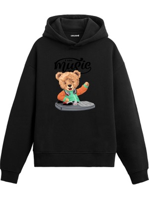 Colermi Dj Konseri Kadın ve Erkek Sweatshirt Pamuklu Baskılı Ayıcıık Tasarım Hoodie Doğum Günü Hediyesi Pamuklu Ayıcık Tasarım Kapşonlu Sevgiliye Ayıcık Baskılı Kapşonlu Sweatshirt