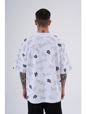 Machinist Erkek One Nine 86 Baskılı Oversize Beyaz Tişört