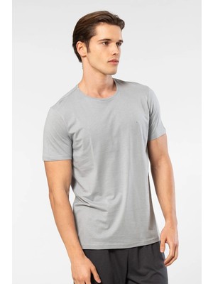 Cacharel 2169 Erkek Modal Pamuk Bisiklet Yaka Kısa Kollu T-Shirt-Gri
