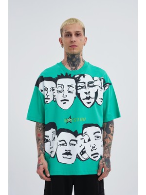 Machinist Erkek Macstar Heads Oversize Açık Yeşil Tişört